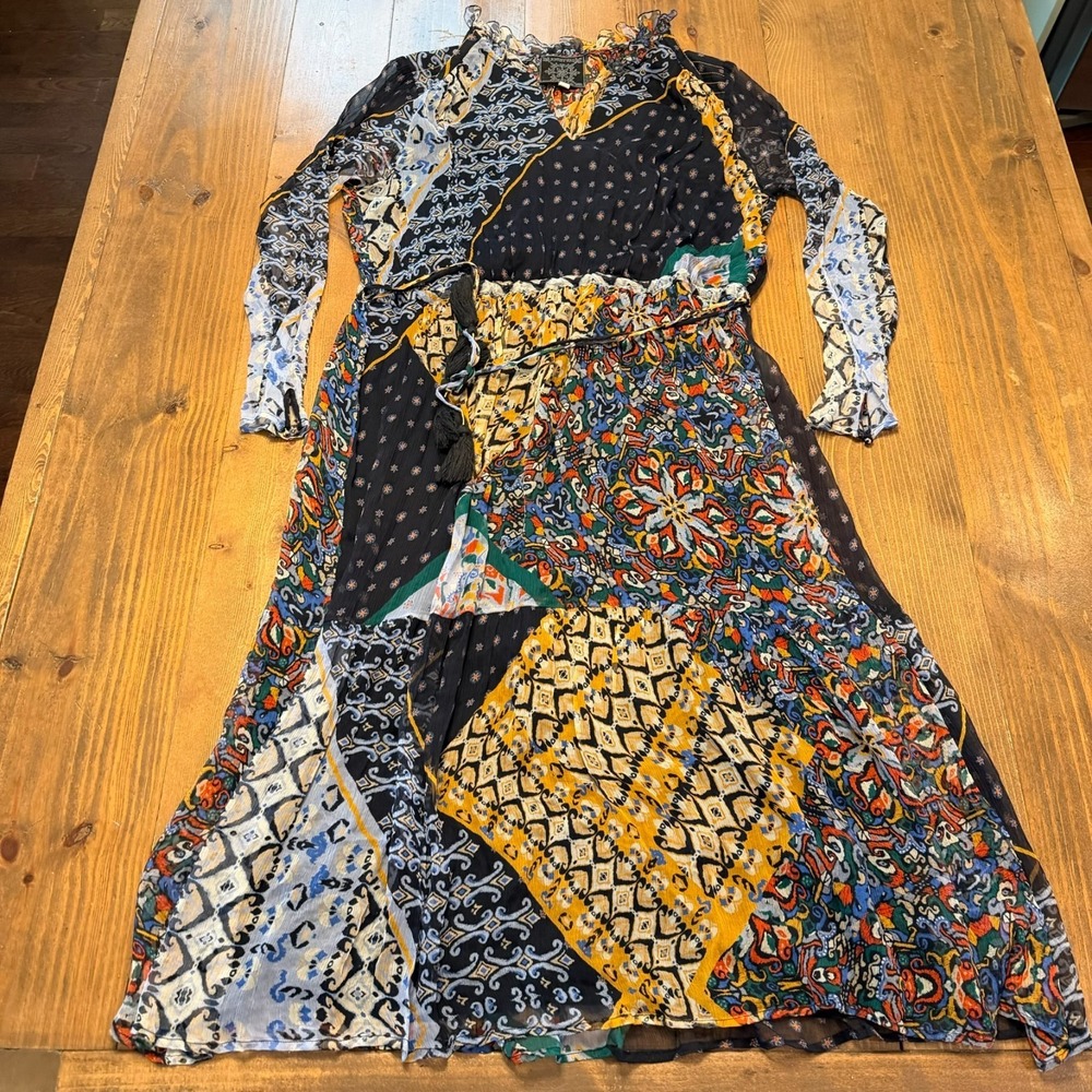 Johnny Was Jade Silk Blend Patchwork Dress Floral Medium Boho